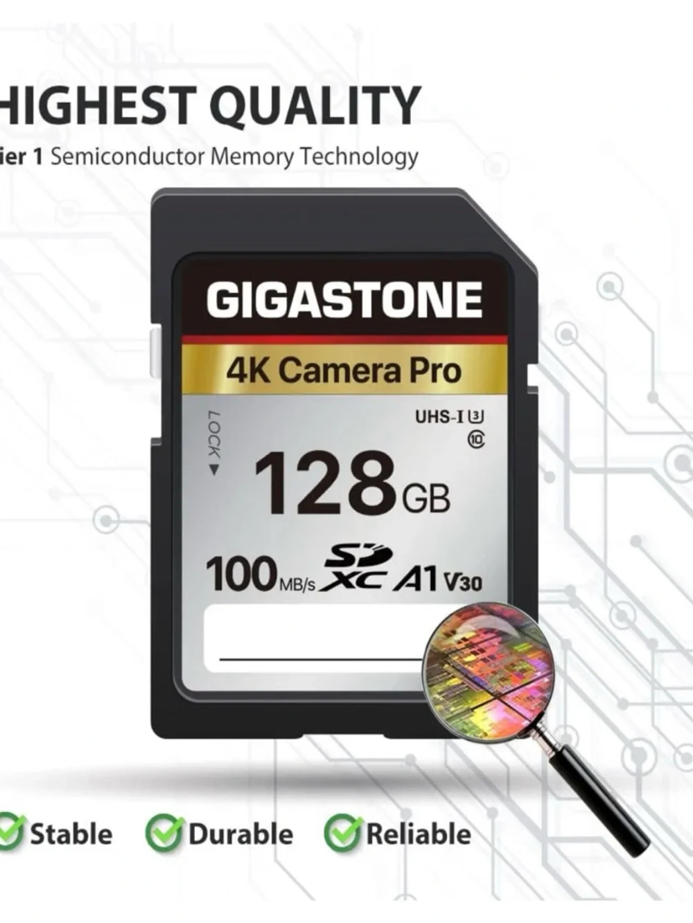 GIGASTONE 128GB SD Card,4K Camera Pro, UHS-I A1 V30 U3 Class 10 SDXC Memory Card
